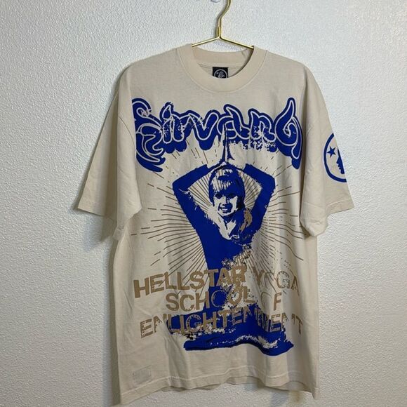 NEW-Hellstar- Yoga school of enlightenment- cream and blue- men's size large - Picture 1 of 10